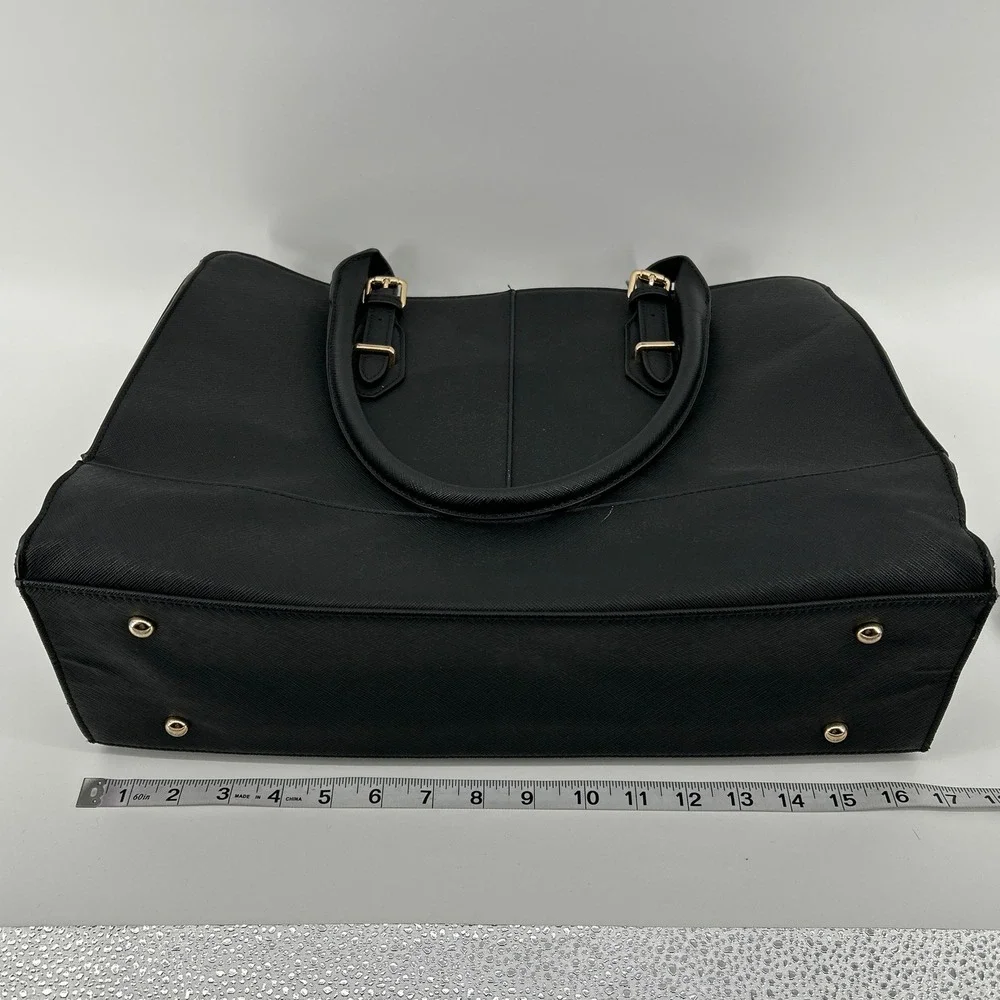 Black Saffiano Faux Leather Laptop Strap Tote Commuter Bag Work Briefcase Travel